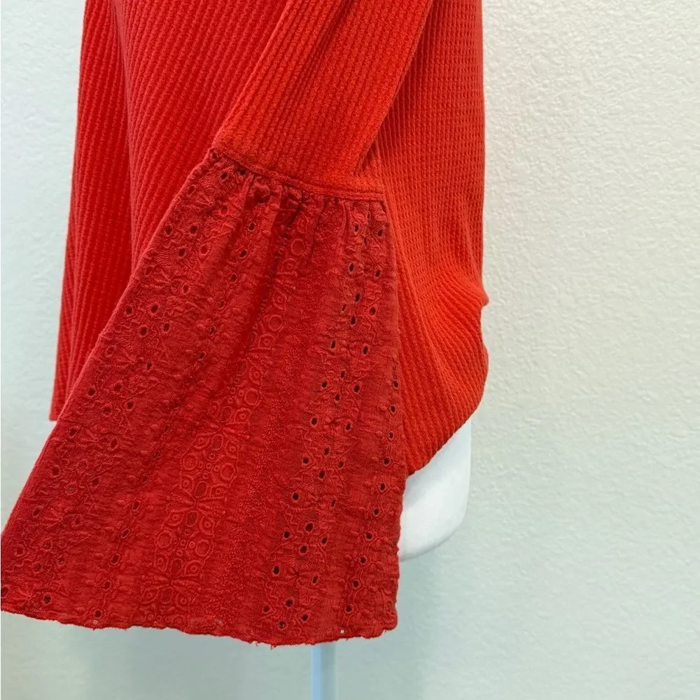 Free People Orange Bell Sleeve V‑Neck Long Sleeve Top
